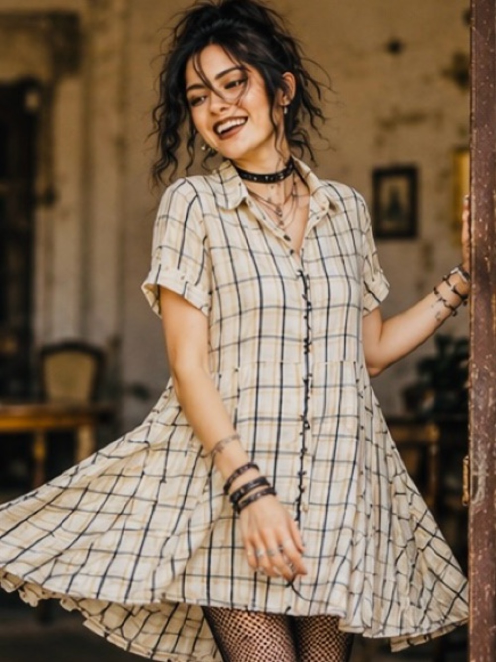 Wonder Nation Plaid Skater Dress Cream, Yellow, Black XS Women’s XL 14-26 Youth